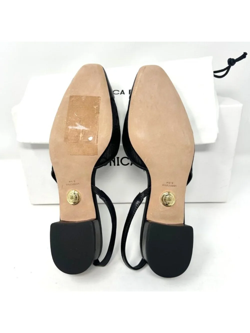 Veronica Beard Cecile Black Mesh Leather Cap Toe Slingback Heels Pumps 6.5M